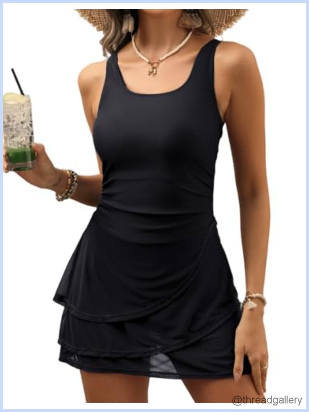 Women's One Piece Tummy Control Swim Dress with Ruffle Hem - Modest Full